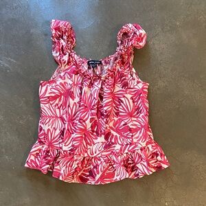 Nautica Pink Leaf-Print Ruffle-Trim Cami